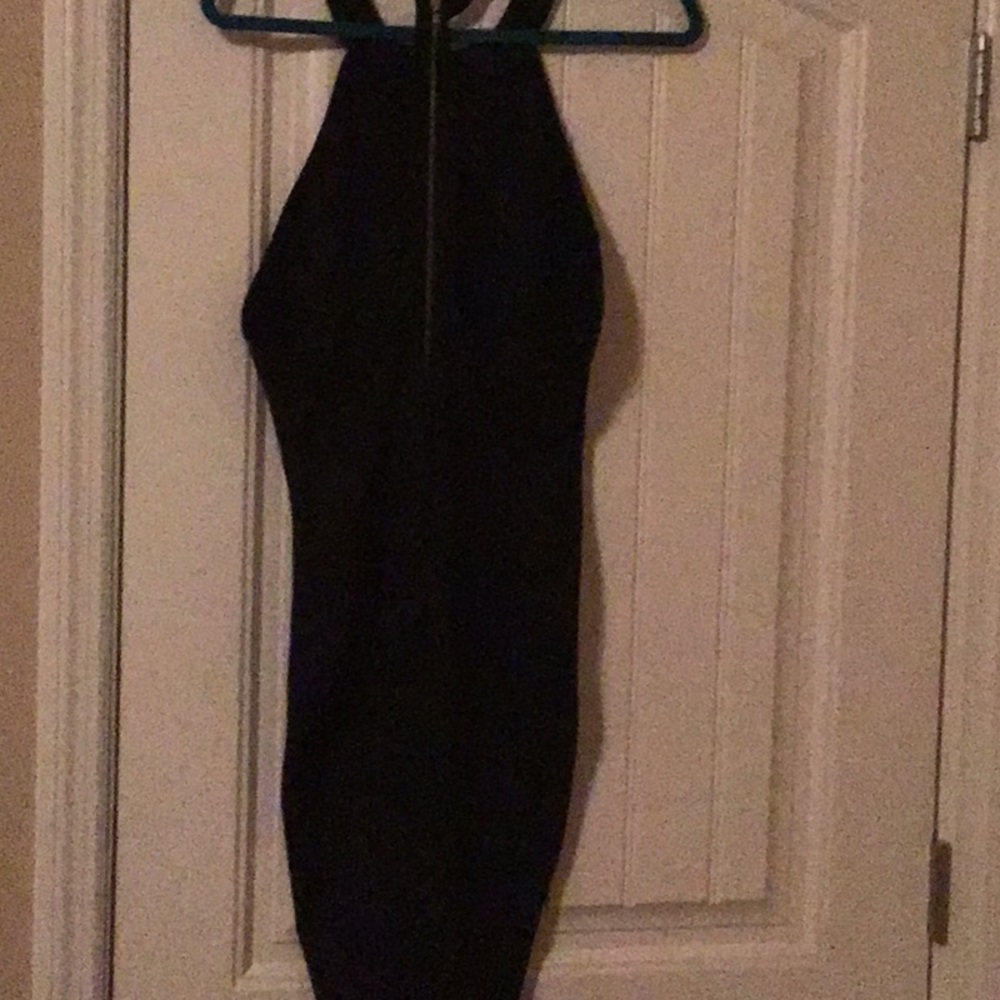 Backless black rhinestone dress
